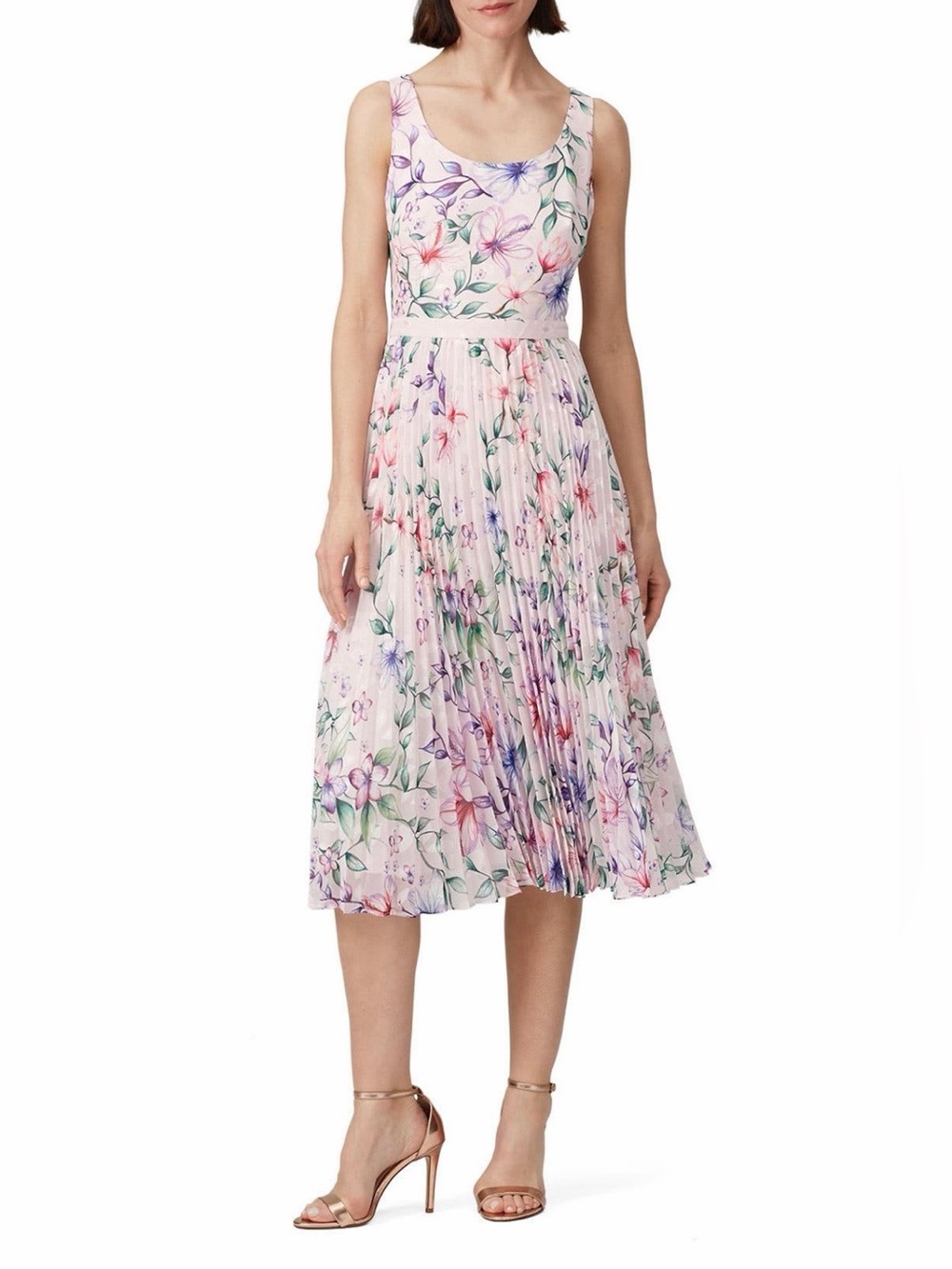Marchesa Notte~Pleated Sleeveless Blush Floral Pleated Midi Dress~Size 8~$595~